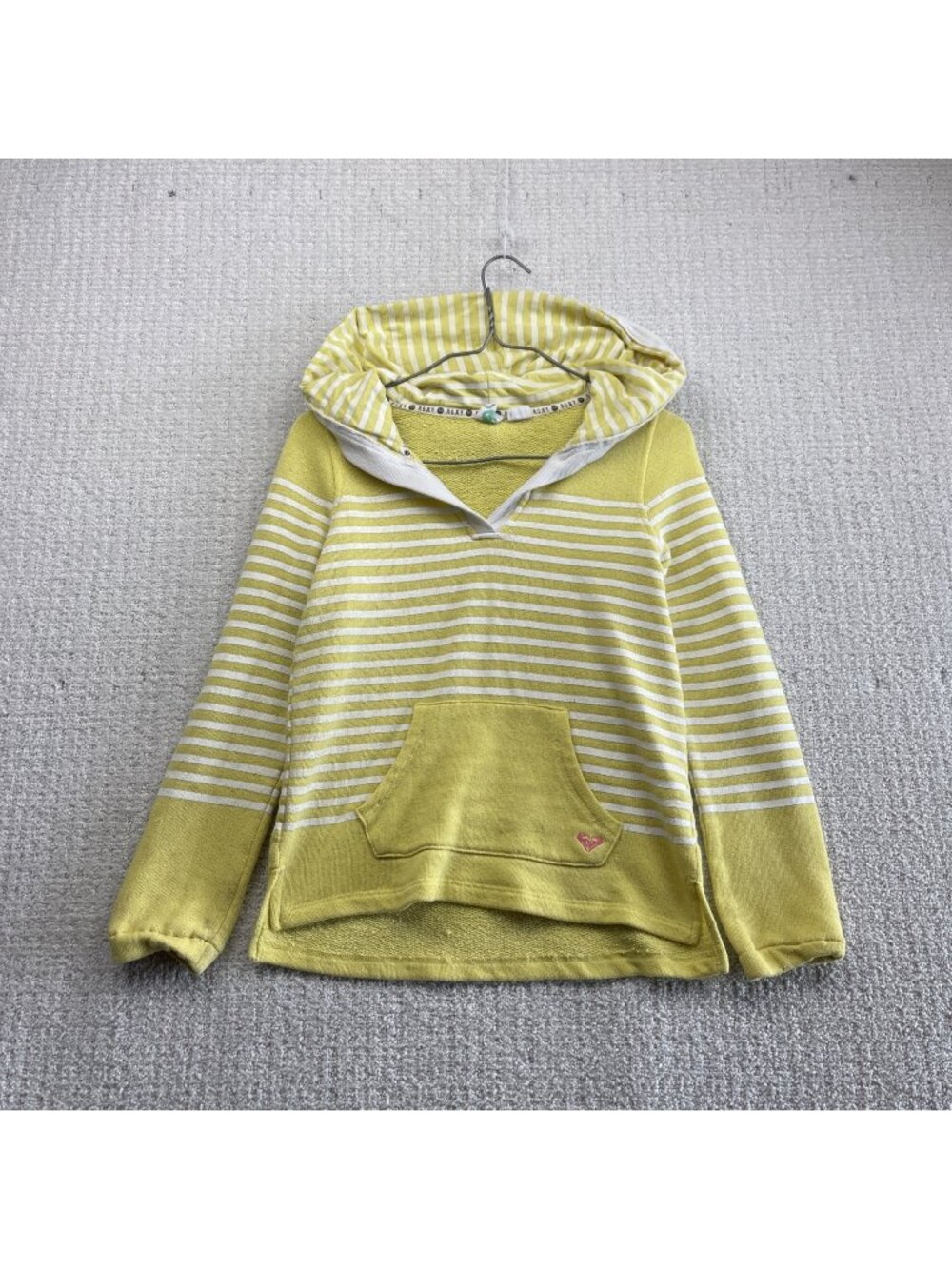 Y2K Roxy Girls Youth Fleece Hoodie Sz L Surfer Girl Pastel Yellow Boho Beach